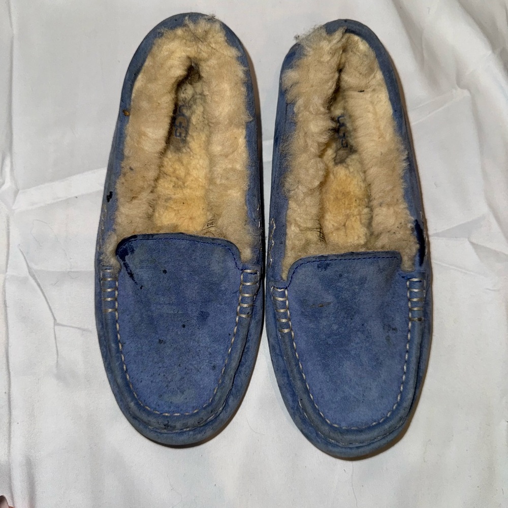 Men's Blue Suede Loafers with Shearling Lining